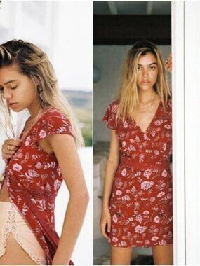 Arnhem Juniper Red Floral Print Mini Wrap Dress S